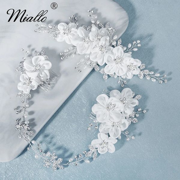 Miallo handgefertigte Blumen-Haarkamm-Clips für Damen-Accessoires, silberfarben, Brautschmuck, Hochzeitsschmuck, Abschlussball, Braut-Kopfbedeckung, Geschenke 240311