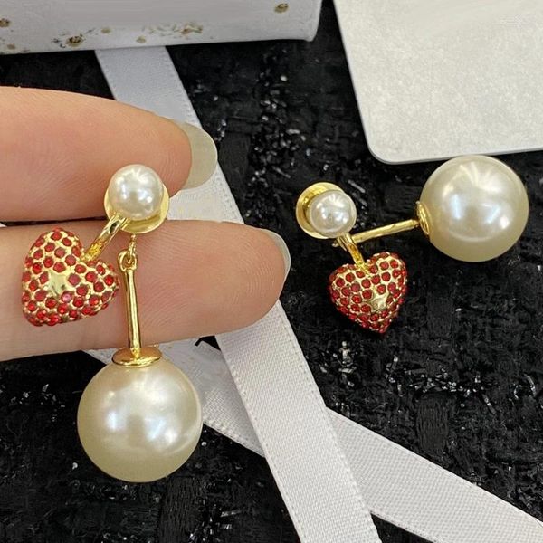 Ohrstecker Mode Lange Gold Farbe Erdbeere Liebe Herz Perle Retro Messing Frauen Partei Schmuck Hohe Qualität Geschenk