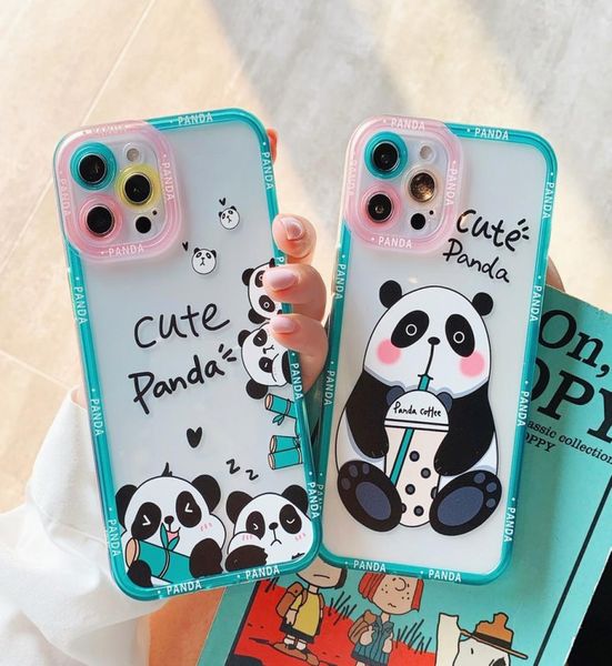 Bonito dos desenhos animados panda casos de telefone transparente claro à prova de choque macio silicone tpu capa para iphone 13 12 11pro max xs x 7 8 plus6062746