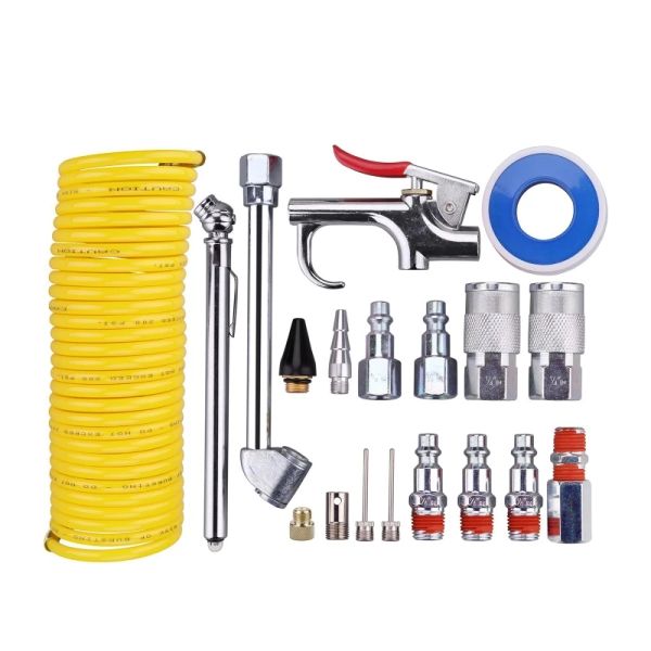 Hulpmiddelen Kit di accessori per compressore d'aria da 20 pezzi, kit di utensili pneumatici NPT da 1/4 di pollice con tubo in nylon a spirale da 1/4 di pollice x 25 piedi/manometro per pneumatici