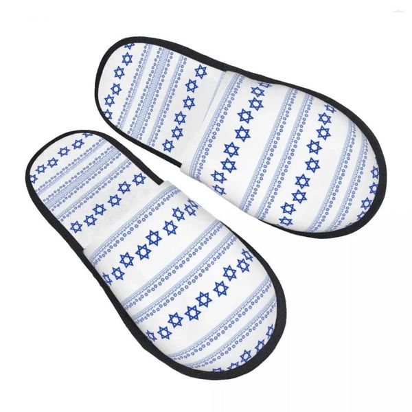 Тапочки для мужчин и женщин, плюшевые домашние тапочки с флагом Израиля и звездами, теплая мягкая обувь, домашняя обувь, осень-зима 2024