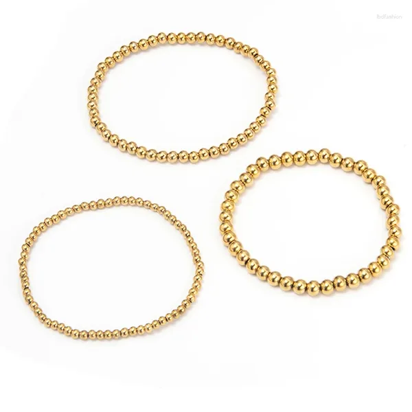 Link pulseiras clássico banhado a ouro frisado para mulher artesanal 3/4/5mm contas de aço inoxidável estiramento em camadas atacado