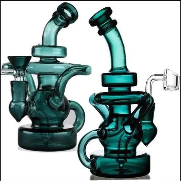 Kopftätige Glaswasser Bongs Shisa Klein Recycler Öl Rigs Rauchglasrohrfarbige Perc Dab Bong mit 14mm Banger