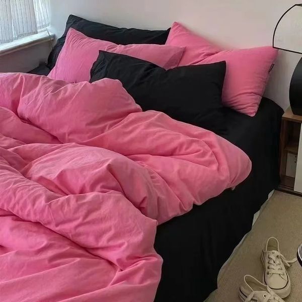 Nordic princesa rosa conjunto de cama meninas meninos único tamanho duplo folha plana capa edredão fronha roupa casa têxtil 240319