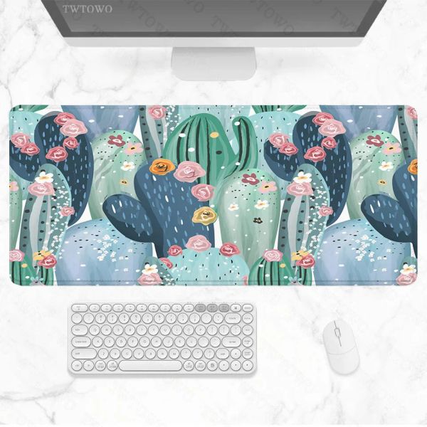 Almofadas Arte dos desenhos animados Verão Cactus Mouse Pad Gaming XL Grande Home Mousepad XXL Tapetes de Mesa Macio Escritório Antiderrapante Borracha Natural PC Tapete de Mesa