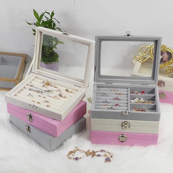 Aufbewahrungsboxen tragbare Velvet Schmuck Ring Display Organizer Box Box Box Halter Schlafzimmer Desktop -Ohrring -Hülle Showcase