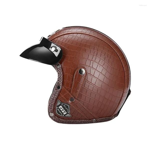 Capacetes de motocicleta Superfície de couro Quatro estações Scooter Jet Open Face Capacete Homem Mulheres Personalizado Vintage Casque Moto Motocross Drop Otkpr