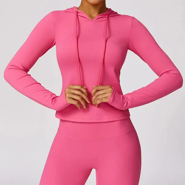 Camisas ativas primavera mulheres correndo de manga comprida ginásio fitness sweatshirts treinamento secagem rápida respirável capuz esportes yoga roupas jaqueta