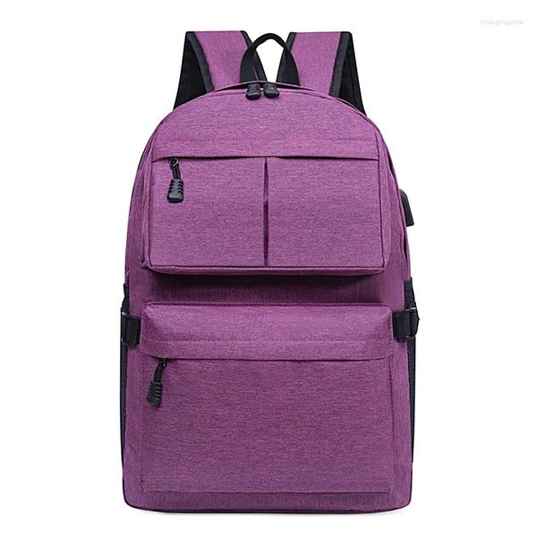 Mochila masculina coreana bolsa de viagem casual estudante mochila simples computador porta USB mulheres laptop