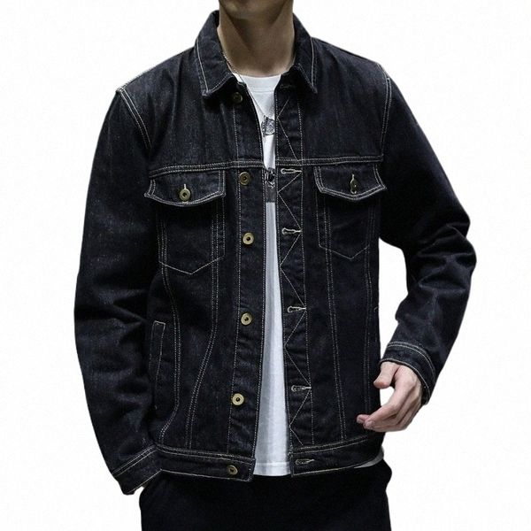 Neue Jeansjacke Männer Schwarze Jeans Jacken Mäntel Kausal Streetwear Bomberjacke Herren Umlegekragen Oberbekleidung Plus Größe M-5Xl Y7K7 #