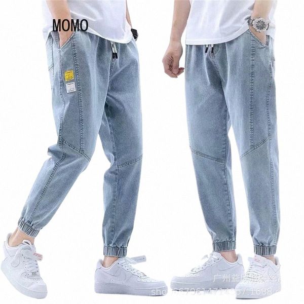 2022 Летние мужские джинсы Jogger Тонкие шаровары Cott Banded Pant Корейский стиль Голубой хип-хоп Beam Feet Повседневные брюки Мужской T9cg #