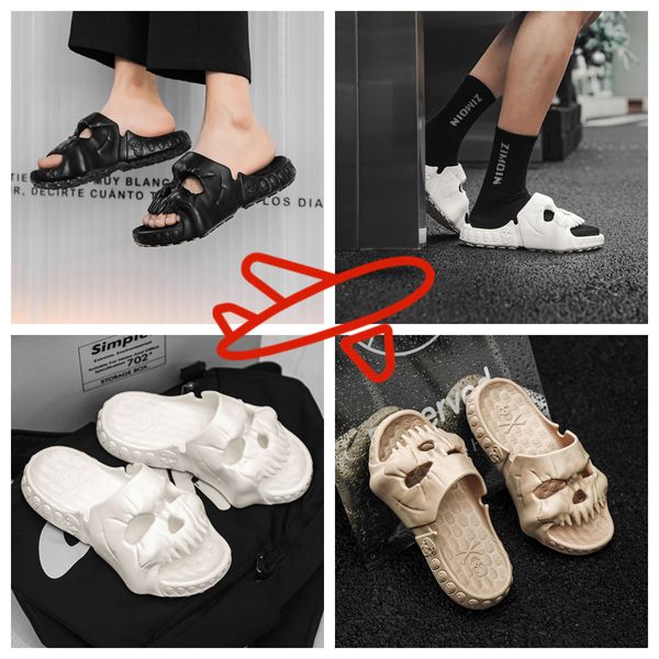 GAI-Schuhe, Baumwollgefühl, dicke Sohlen, Herren-Sandalen, modisch, Skelett, Totenkopf-Designer, personalisierbar, groß, Punk, frei atmen, cooler Junge, Strand, männlich, weiß, schwarz