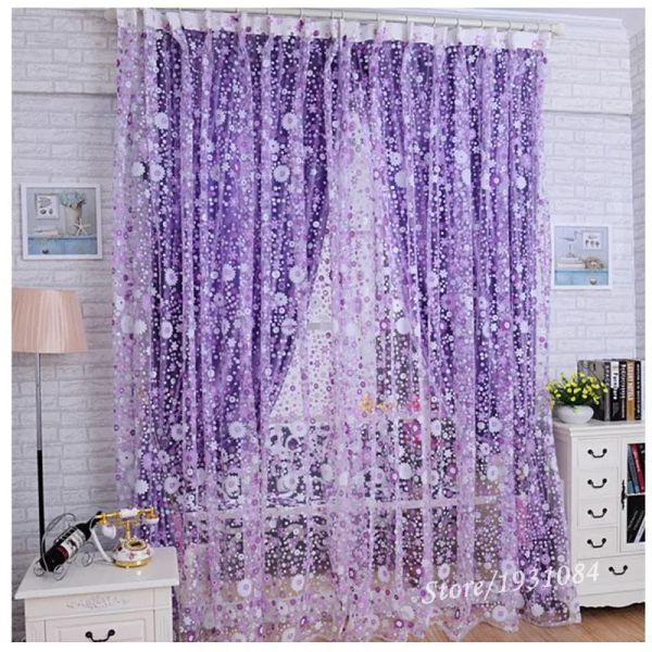 Tende Pastorale Viola Tenda Pura Per Soggiorno Finestre Tenda di Tulle Per La Camera Da Letto Complementi Arredo Casa Tende di Pizzo Organza Cortinas 1 Pz