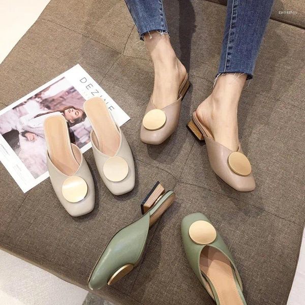 Hausschuhe Maogu Slipper Weibliche Slip Auf Maultiere Niedrigen Ferse Casual Schuhe Britischen Schnalle Rutschen Block Heels Frauen Schuh 2024 Sommer