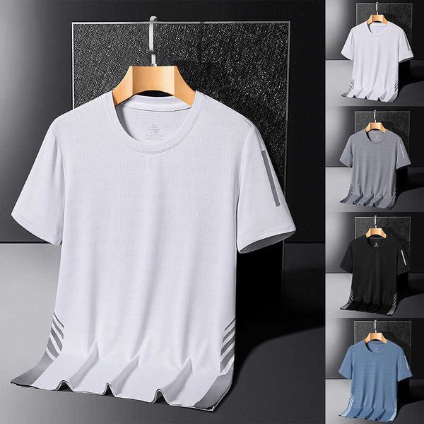 T-shirt da uomo a maniche corte Estate Nuova tendenza Gioventù Casual Girocollo Top grande in seta ghiacciata alla moda e versatile