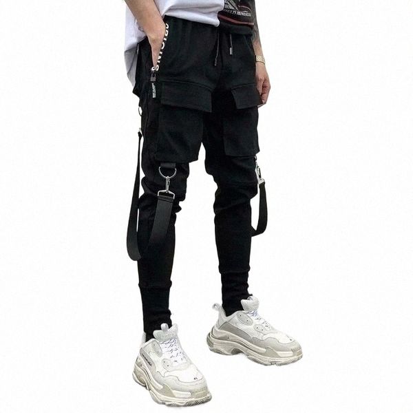 FI Slim-Fit Hosen Männer Streetwear Ribb Harajuku Schwarz Cargo Hosen für Männer Casual Techwear Jogging Japan Kpop Männliche Hosen 60Jm #