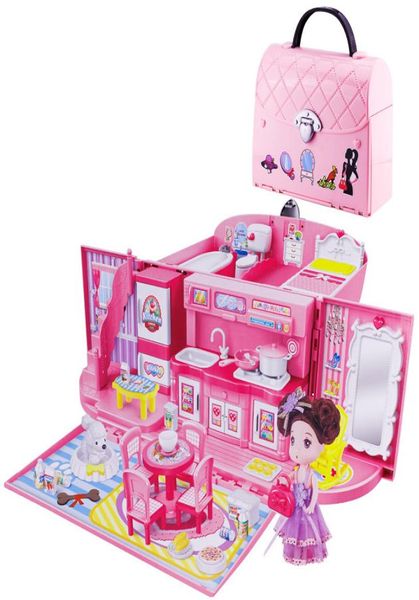 Casa delle bambole fai-da-te per borsa della bambola LOL Accessori per bambole Cute House Miniature Villa per bambini Cucina Musica leggera Giocattoli Vestito per bambini Y24563702