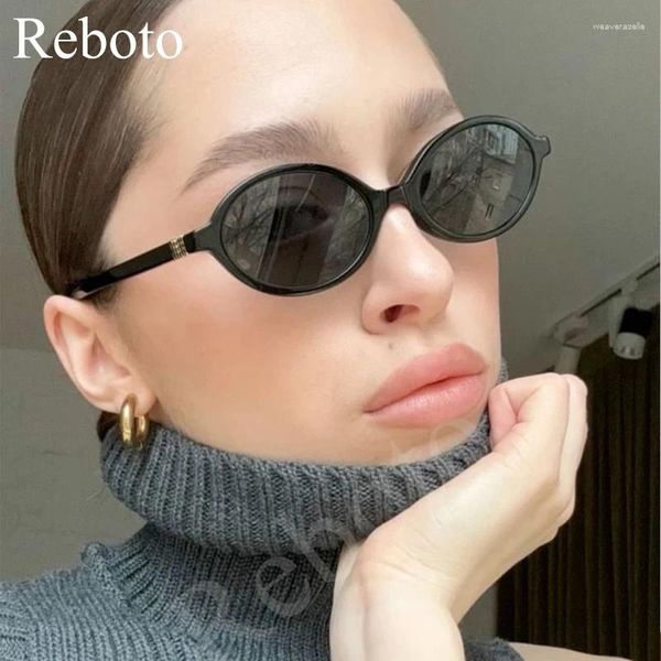 Sonnenbrille 2024 Oval Für Frauen Mode Marke Schwarz Kleine Rahmen Sonnenbrille Weibliche Retro Klare Linsen Brillen Dame Trendy UV