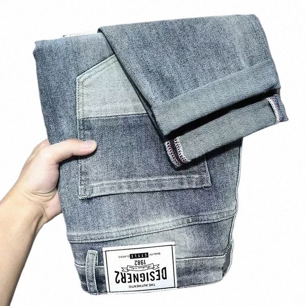 2023 autunno inverno nuovi vestiti da uomo jeans slim dritti elastici Corea Fi Vintage Street pantaloni in denim casual pantaloni maschili 84fe #