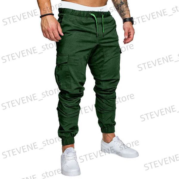 Herrenhosen Frühling und Herbst Herren Arbeitskleidung Hosen Strt Sport Joggen Einfarbige gewebte Hosen mit mehreren Taschen Lässige Mode Slim Fit Hosen T240326