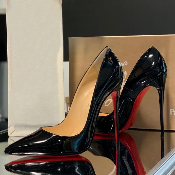 Markendesigner-Damen-High-Heels, rot, glänzend, Stilettos, echtes Leder, Damen-Pumps, High-Heels, schwarz, nacktes Lackleder mit Staubbeutel, 34–44