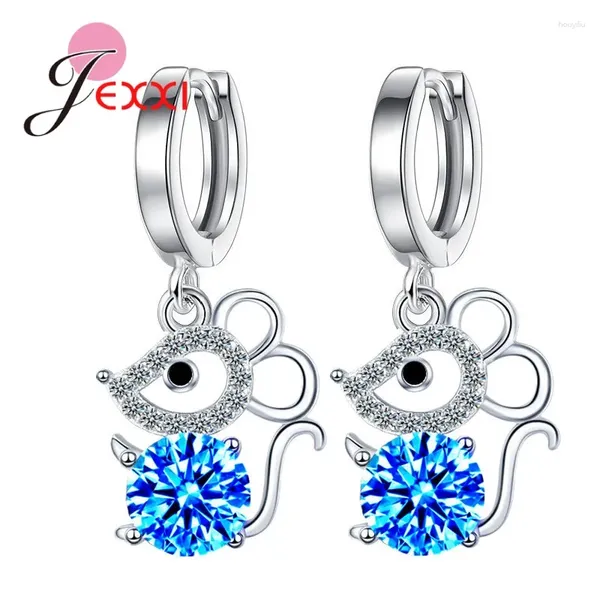 Orecchini pendenti moda donna ragazza lusso argento sterling 925 adorabile cristallo blu topo goccia all'ingrosso