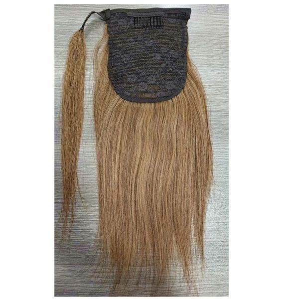 Honey Blonde Virgin Human Human Ponyland Hairpiece para mulheres negras envoltem o clipe de cordão em cabelos de cabelo com rabo de cavalo extensão de cabelo curto 10 polegadas 120g