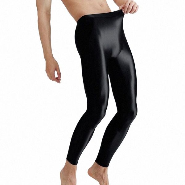 Leggings skinny lucidi Pantaloni da uomo in raso traspirante Yoga Gym Leggings Sport casuali Fitn Lg Pantaloni maschili Plus Size 2023 w3Og #