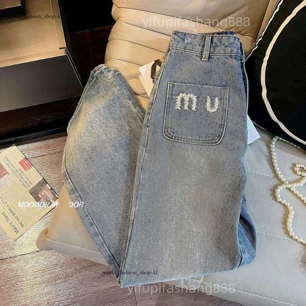 Miumiubag calças de brim femininas calças inferiores das mulheres calças jeans cintura moda calças azuis design 800 mium mium jeans