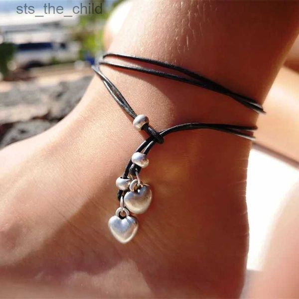 Cavigliere Bracciale alla caviglia in pelle da donna cuore stella e luna surfista in pelle caviglia bohémien gioielli piede spiaggia regaloC24326