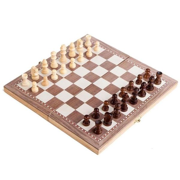 Шахматные игры 3 в 1, 30, 30 см, складная деревянная доска, международный набор игровых фигур, коллекция шахматных фигур в стиле Staunton, портативная доставка Dhvfa