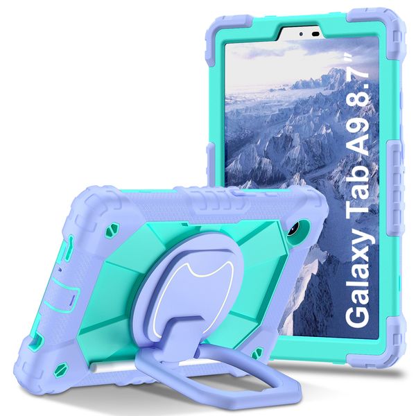 Capa protetora de 3 camadas para tablet para Samsung Tab A9 8.7 X115 A7 Lite T220 T225 Silicone PC Heavy Duty Suporte giratório de 360 graus Capa durável antiarranhões