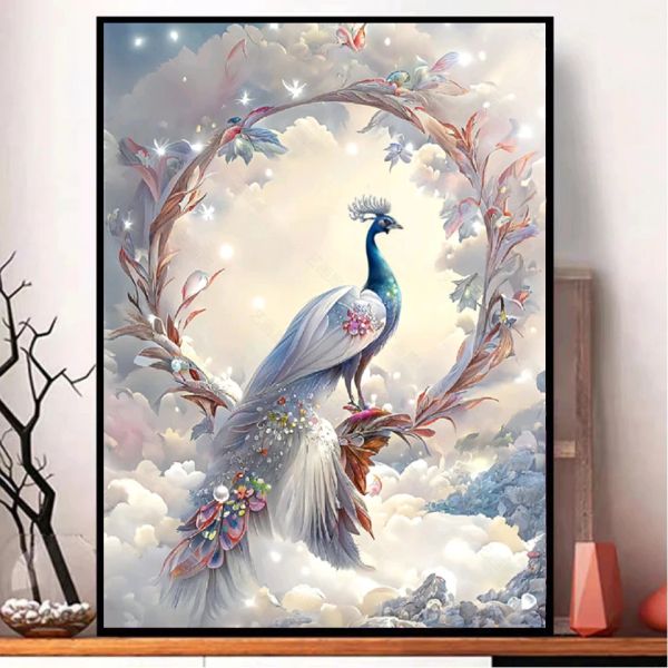 Punta di pittura a diamante completa Nuovo 2023 Fiori di pavone fantasy Paesaggio Paesaggio Mosaico Diamond ricamo a diamante 5D Croce Croce Birds Decorazioni per la casa