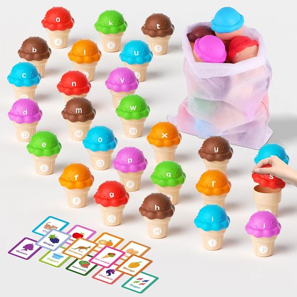 Bambini color gelato ordinamento montessori giocattoli lettera di apprendimento impilamento corrispondente gioco di gioco educativo 240321