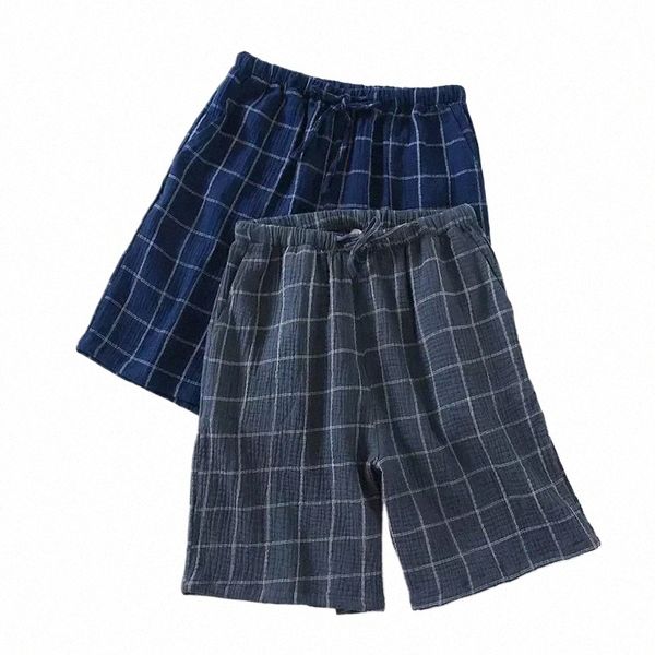 Plaid Size Summer Sleepwear Casual Shorts Bottoms Home Wear Traspirante Cott Men Plus Lounge Sleep Q1oZ #