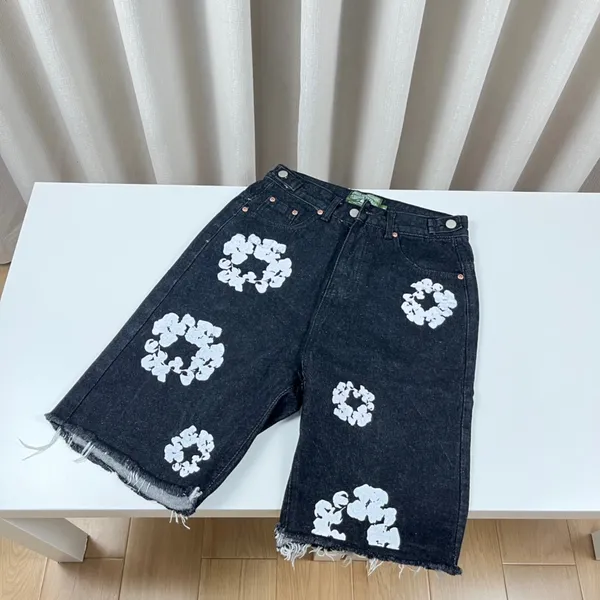 Pantaloncini jeans denim firmati da uomo Jeans neri da uomo Uomo Casual Short Jean denim pantaloni corti stampa ghirlanda s Pantaloncini hip hop da strada da uomo