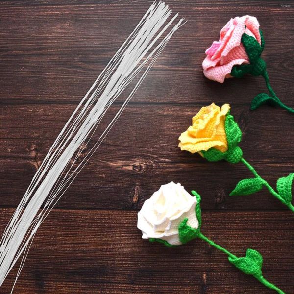 Fiori decorativi 50 pezzi di carta in rattan ramo di rosa composizione floreale nastro adesivo in filo metallico stelo fiore artigianale fai da te