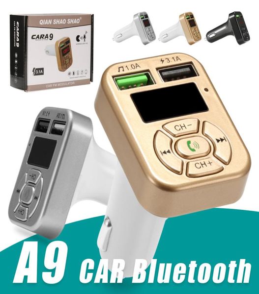 Adaptador FM A9 Bluetooth Carregador de Carro Transmissor FM com Adaptador USB Duplo Mão MP3 Player Suporte Cartão TF para iPhone Samsung Un4896028