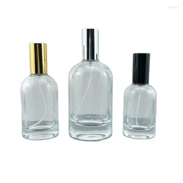 Garrafas de armazenamento 5 pcs Atomizador Clear Glass Garrafa Recarregável Bomba de Parafuso Ouro Prata Preto Tampa Redonda Vazia Spray Perfume 30ml 50ml 100ml