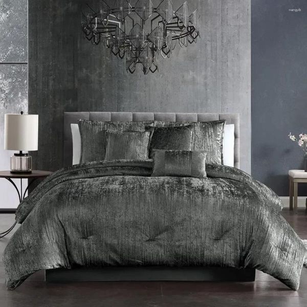 Set di biancheria da letto Set piumino King Charcoal 7 pezzi Trapunte Morbida camera da letto finta e confortevole di lusso