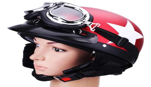 Motorradhelm mit Fahrradbrille Unisex Half Face Motorrad-Rennhelme Jet Vintage für Herren Star Red Helm passend für 5459 cm6467427490