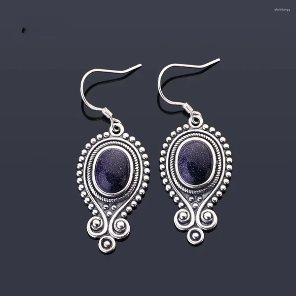 Orecchini a bottone stile vintage in argento sterling 925 7X9MM pietra arenaria blu gioielli regalo di anniversario per feste pietra di luna all'ingrosso