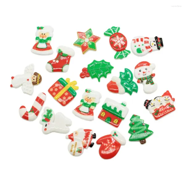 Dekoratif Çiçekler 50/100/PCS Noel Serisi Flatback Reçine Cabochons Cabochons Cane Tree Snowman Noel Candy Stocking Elk Deer Hediye