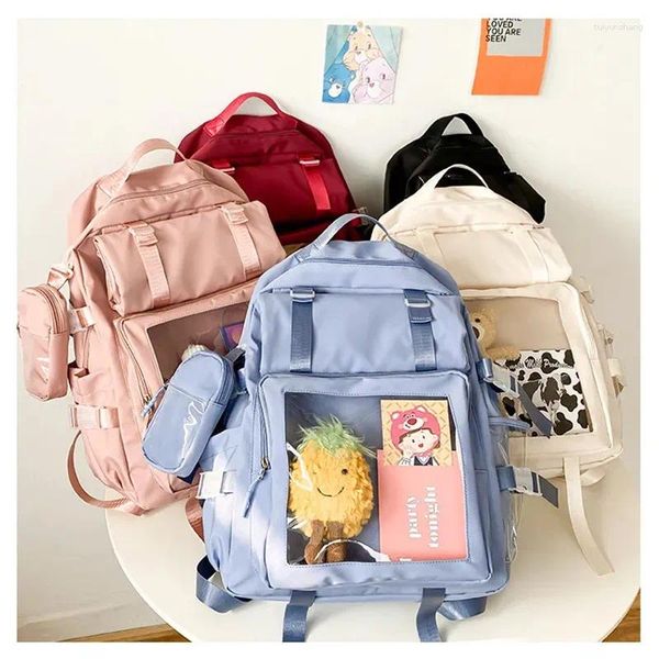 Mochila grande capacidade transparente moda itabag multi-bolso náilon estudantes saco de escola sacos femininos harajuku