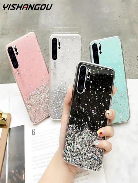 Weiche, glitzernde, transparente TPU-Handyhülle für Huawei P40 P30 P20 Pro Mate 20 10 Lite P Smart 2020 Z Plus Y9 Prime 2019 Bling Cover6539643