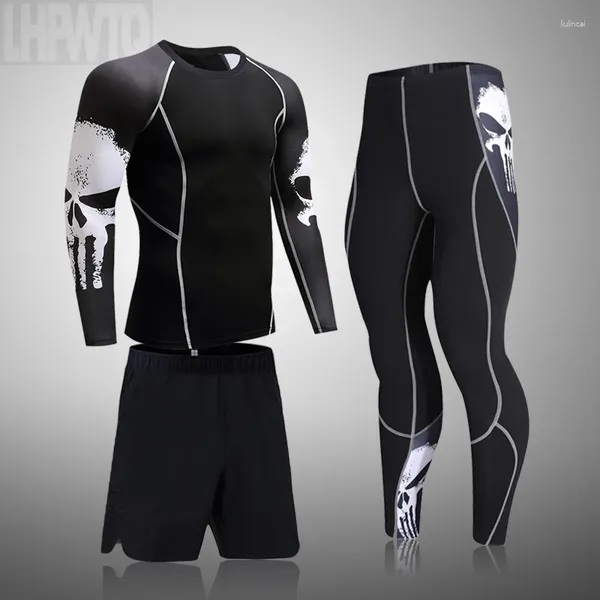 Tute da uomo Abbigliamento sportivo con teschio Tuta Rashgarda T-shirt da corsa Leggings da palestra Asciugatura rapida Allenamento invernale Basket Intimo Abbigliamento