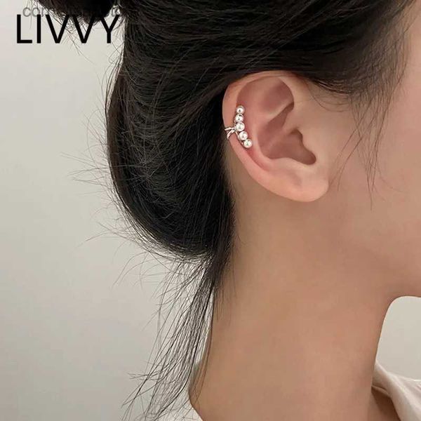 Ear Cuff Ear Cuff Livvy prata simples clipe de brinco de pérola adequado para mulheres sem perfurações o menor acessório de joalheria da moda Y240326