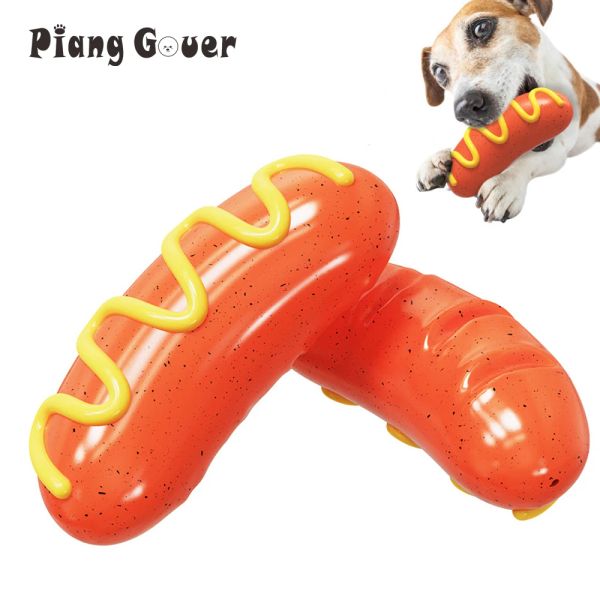Brinquedos TPR Dente Limpo Brinquedo para Cachorro Quente Cachorro Quente Ao Ar Livre Treinamento para Animais de Estimação Brinquedos Squeak Salsichas Grelhadas