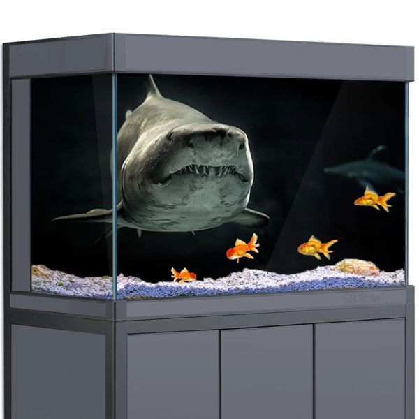 Decorazioni Acquario Sfondo 3D Squalo Nero Scuro Mare Subacqueo Stampa HD Carta da parati Acquario Rettile Decorazioni Habitat PVC