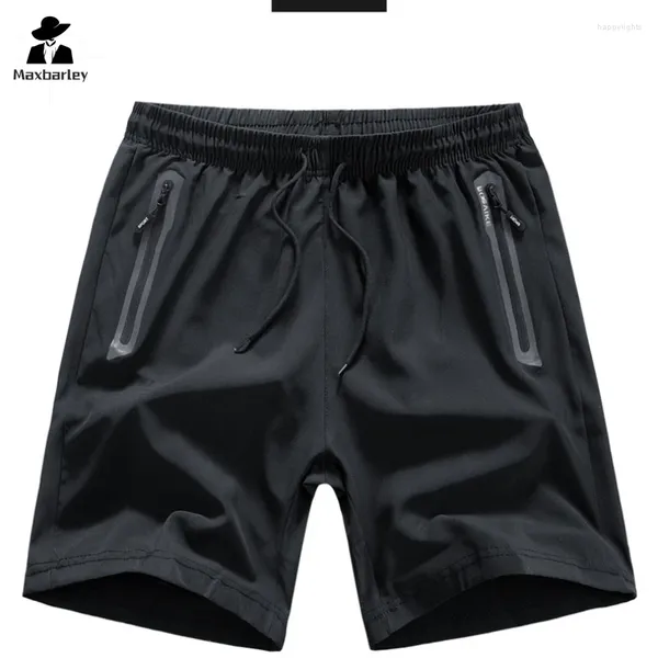 Shorts masculinos verão fitness respirável esportes jogging cordão zíper bolso casual grande roupa esportiva praia